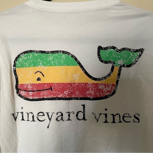 Vineyard Vines White Short Sleeve T-Shirt with Green Red and Yellow Whale Logo - Picture 5 of 5